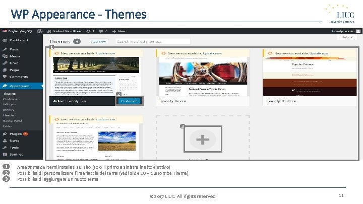 WP Appearance - Themes 1 2 3 1 1. 2 2. 3. 3 Anteprima