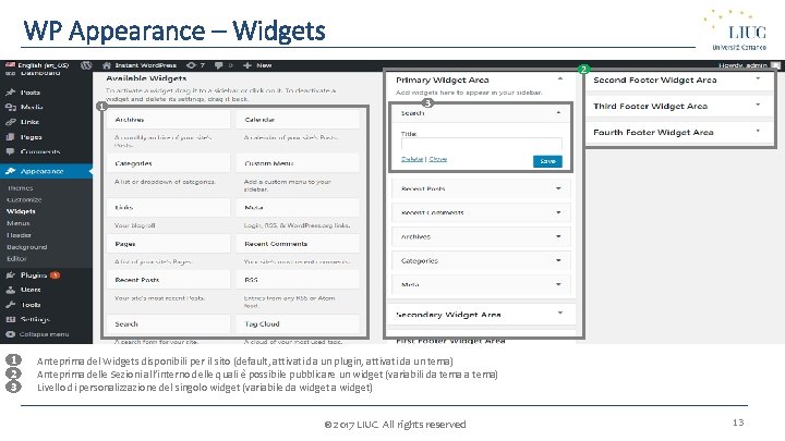 WP Appearance – Widgets 2 1 1 1. 2 2. 3. 3 3 Anteprima