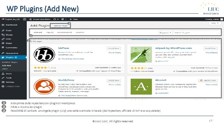 WP Plugins (Add New) 3 1 2 1 1. 2 2. 3. 3 Anteprima