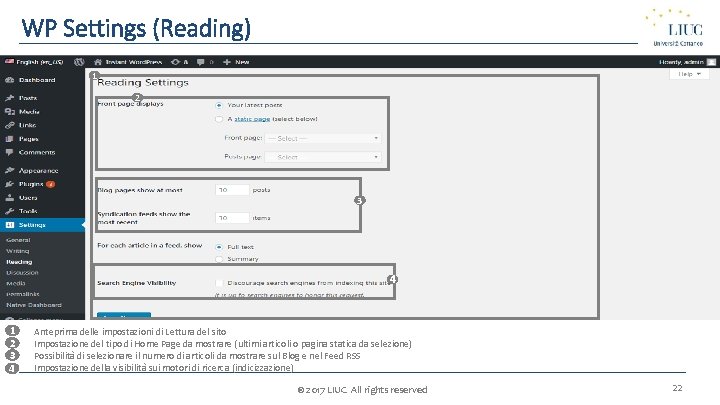 WP Settings (Reading) 1 2 3 4 1 1. 2 2. 3. 3 4.