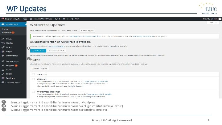 WP Updates 1 2 1 1. 2 2. 3. Eventuali aggiornamenti disponibili all’ultima versione