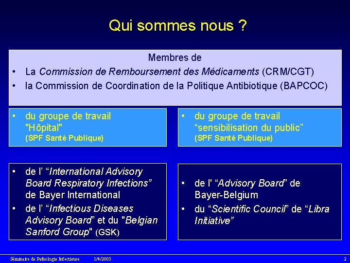 Qui sommes nous ? Membres de • La Commission de Remboursement des Médicaments (CRM/CGT)