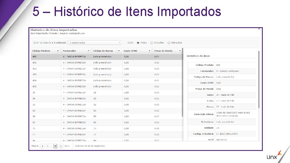 5 – Histórico de Itens Importados 