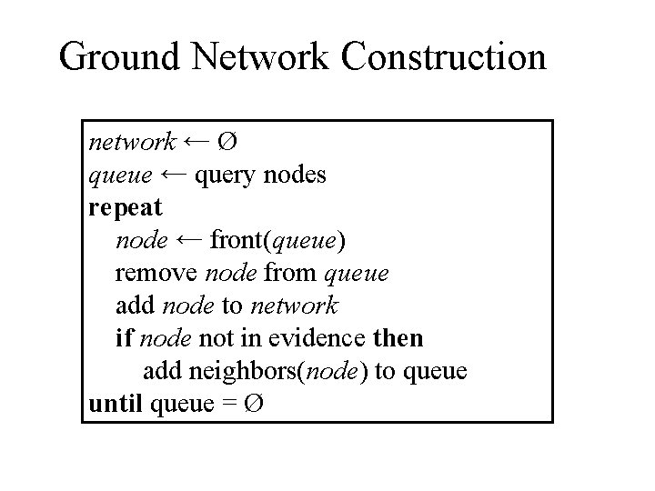 Ground Network Construction network ← Ø queue ← query nodes repeat node ← front(queue)