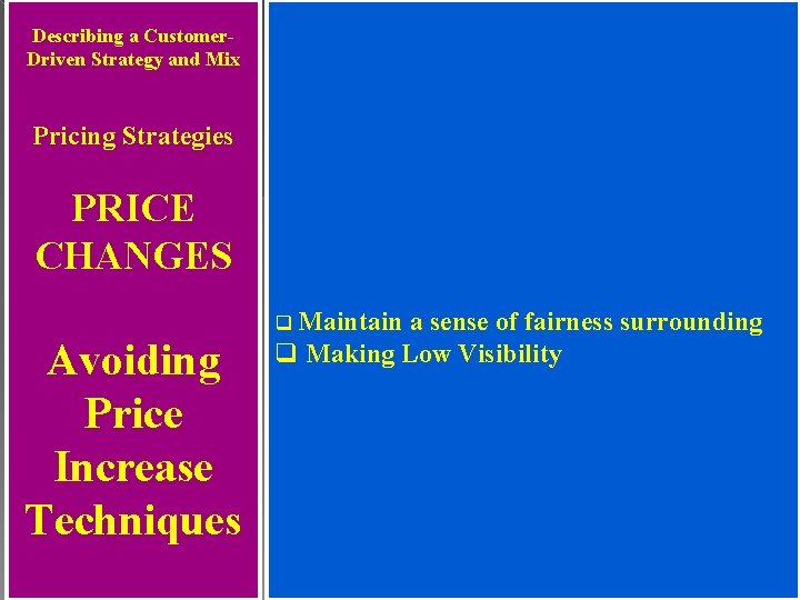 Describing a Customer. Driven Strategy and Mix Pricing Strategies PRICE CHANGES Avoiding Price Increase