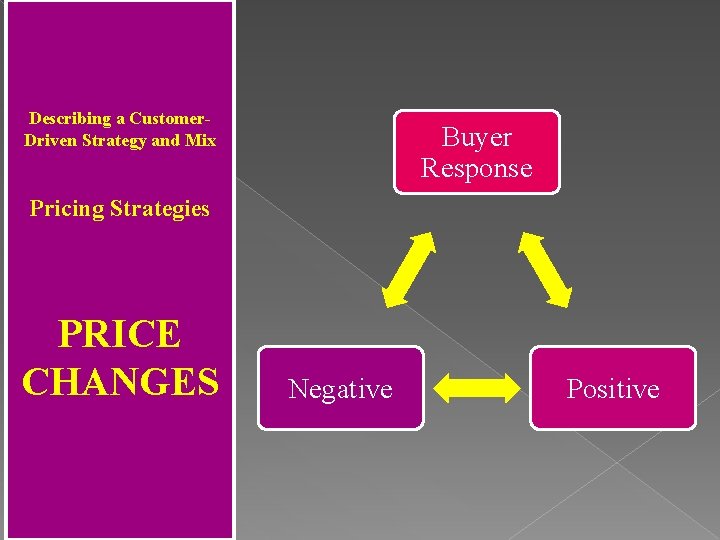 Describing a Customer. Driven Strategy and Mix Buyer Response Pricing Strategies PRICE CHANGES Negative