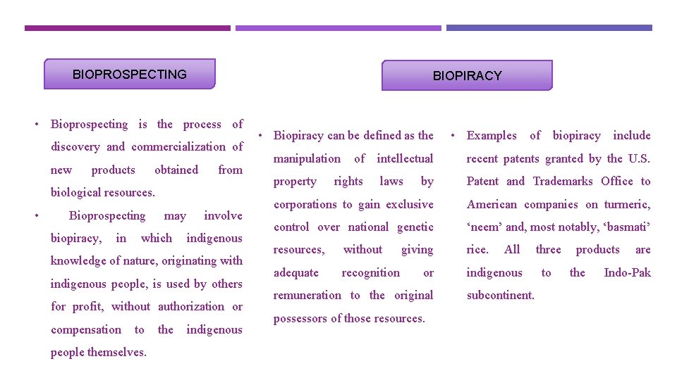 BIOPROSPECTING BIOPIRACY • Bioprospecting is the process of discovery and commercialization of new products