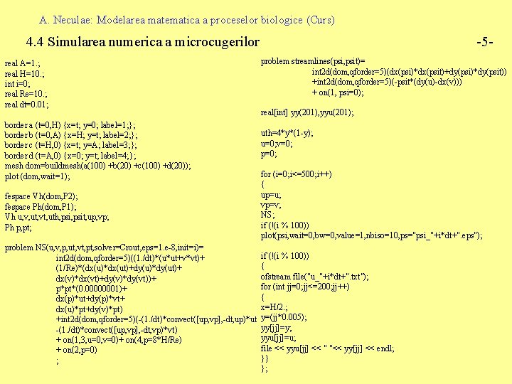 A. Neculae: Modelarea matematica a proceselor biologice (Curs) 4. 4 Simularea numerica a microcugerilor