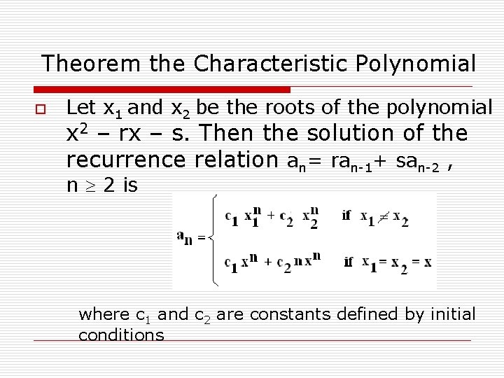 Theorem the Characteristic Polynomial o Let x 1 and x 2 be the roots