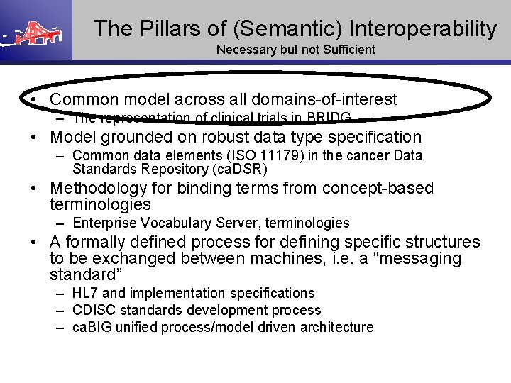 The Pillars of (Semantic) Interoperability Necessary but not Sufficient • Common model across all