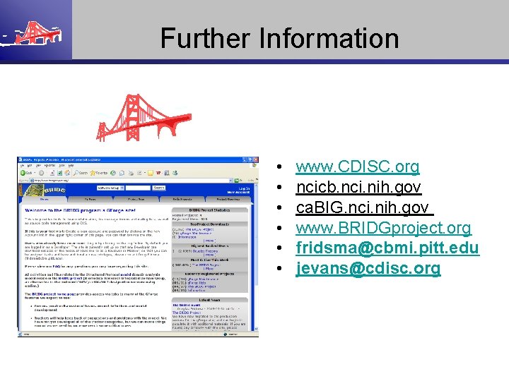 Further Information • • • www. CDISC. org ncicb. nci. nih. gov ca. BIG.