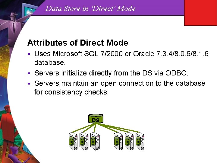 Data Store in ‘Direct’ Mode Attributes of Direct Mode Uses Microsoft SQL 7/2000 or