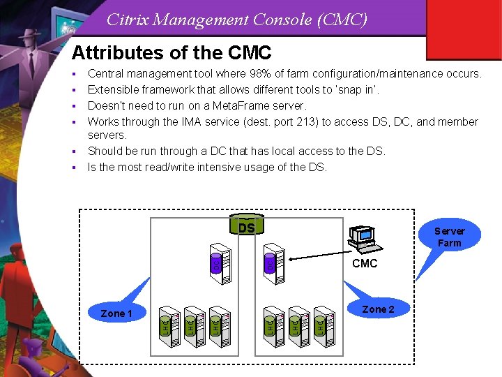 Citrix Management Console (CMC) Attributes of the CMC DS Server Farm CMC DC Zone