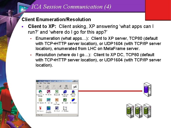 ICA Session Communication (4) Client Enumeration/Resolution § Client to XP: Client asking, XP answering