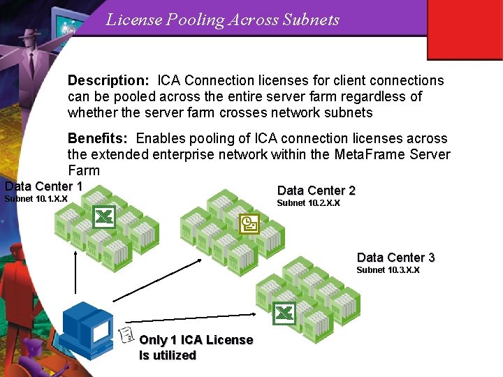 License Pooling Across Subnets Description: ICA Connection licenses for client connections can be pooled
