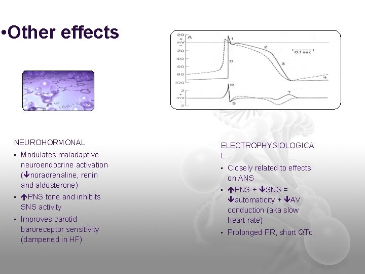  • Other effects NEUROHORMONAL • Modulates maladaptive neuroendocrine activation ( noradrenaline, renin and