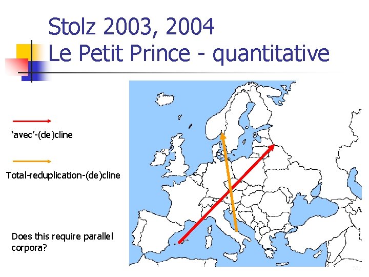 Stolz 2003, 2004 Le Petit Prince - quantitative ‘avec’-(de)cline Total-reduplication-(de)cline Does this require parallel