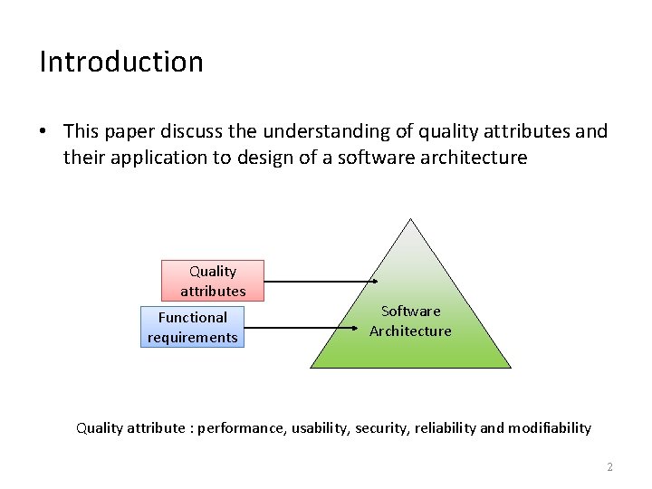 Introduction • This paper discuss the understanding of quality attributes and their application to