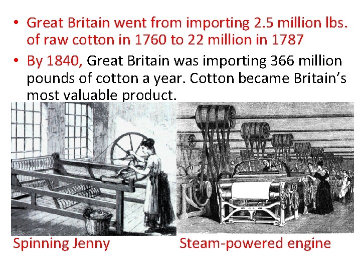  • Great Britain went from importing 2. 5 million lbs. of raw cotton