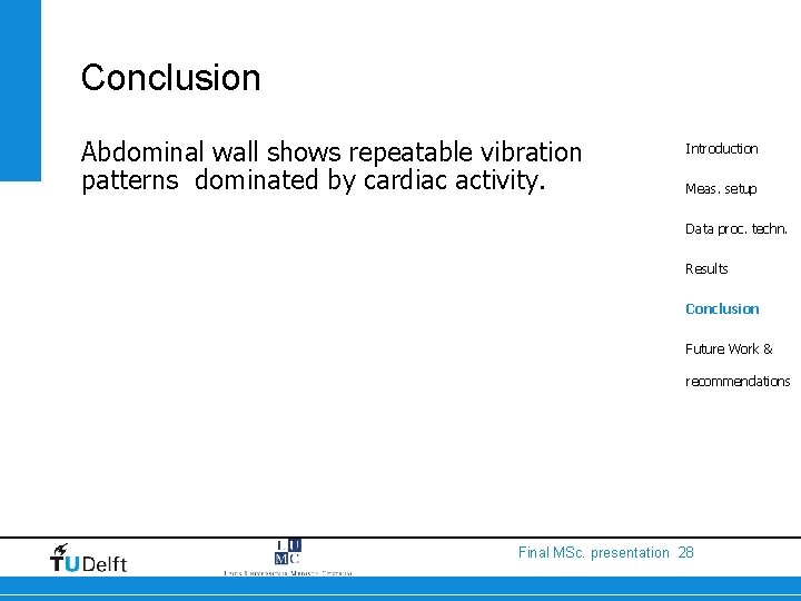Conclusion Abdominal wall shows repeatable vibration patterns dominated by cardiac activity. Introduction Meas. setup