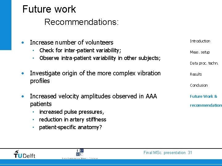 Future work Recommendations: • Increase number of volunteers Introduction • Check for inter-patient variability;