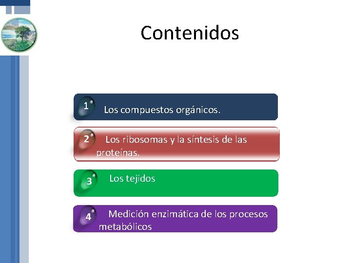 Contenidos 1 2 3 4 Los compuestos orgánicos. Los ribosomas y la síntesis de