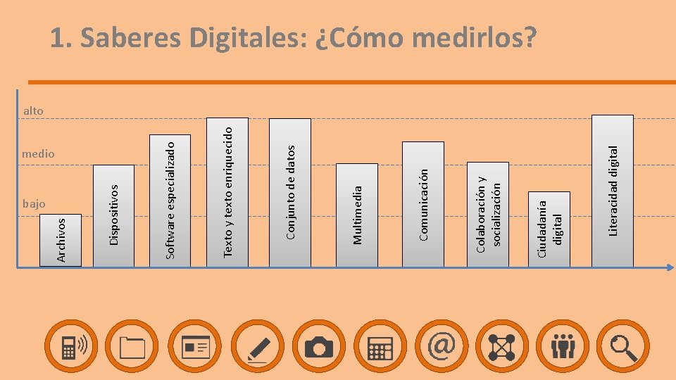 bajo medio Literacidad digital Ciudadanía digital Colaboración y socialización Comunicación Multimedia Conjunto de datos