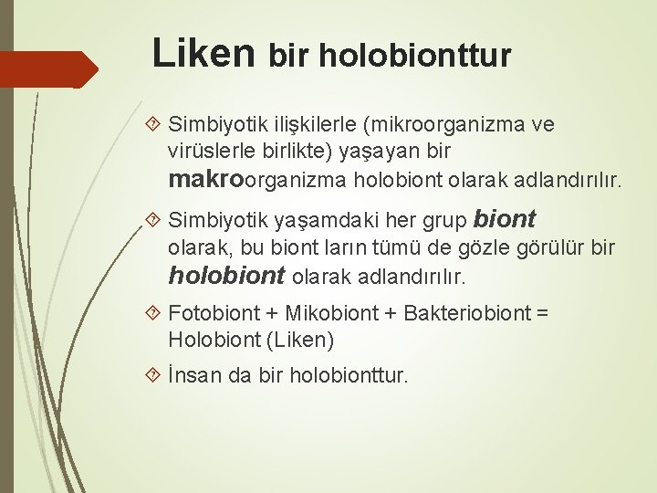 Liken bir holobionttur Simbiyotik ilişkilerle (mikroorganizma ve virüslerle birlikte) yaşayan bir makroorganizma holobiont olarak