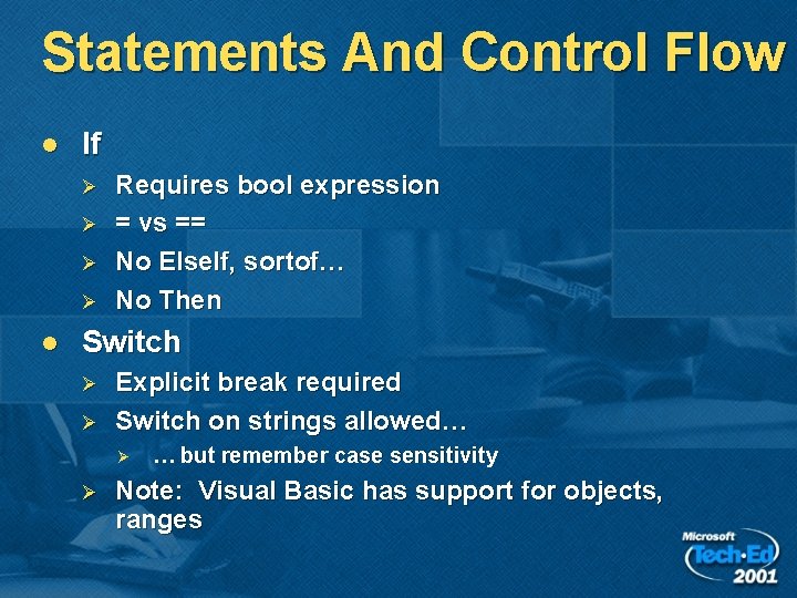 Statements And Control Flow l If Ø Ø l Requires bool expression = vs Statements And Control Flow l If Ø Ø l Requires bool expression = vs