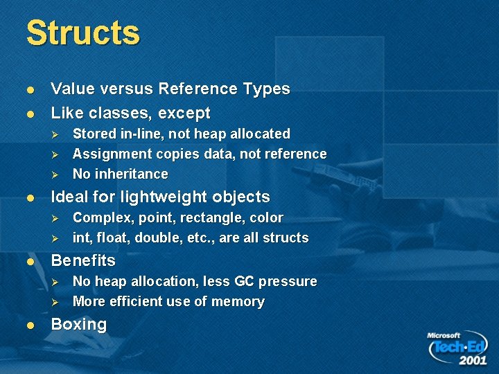 Structs l l Value versus Reference Types Like classes, except Ø Ø Ø l Structs l l Value versus Reference Types Like classes, except Ø Ø Ø l