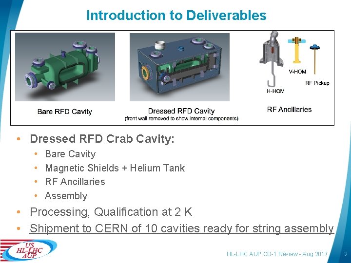 Introduction to Deliverables • Dressed RFD Crab Cavity: • • Bare Cavity Magnetic Shields