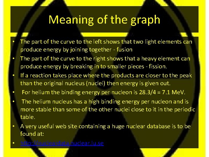 Meaning of the graph • The part of the curve to the left shows