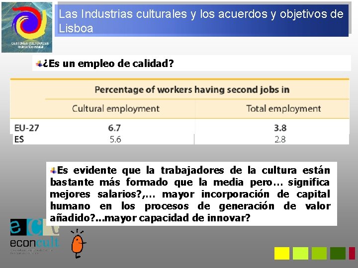 Las Industrias culturales y los acuerdos y objetivos de Lisboa ¿Es un empleo de