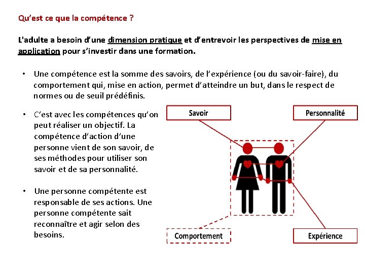 Qu’est ce que la compétence ? L'adulte a besoin d’une dimension pratique et d’entrevoir