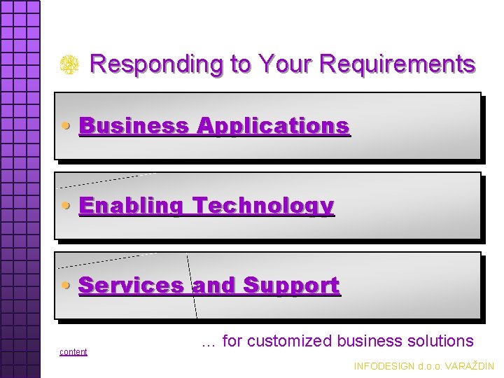 Responding to Your Requirements • Business Applications • Enabling Technology • Services and Support