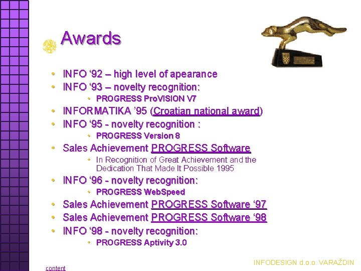 Awards • INFO ‘ 92 – high level of apearance • INFO ‘ 93