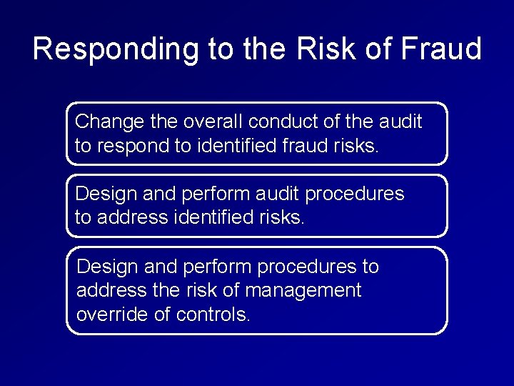 Responding to the Risk of Fraud Change the overall conduct of the audit to