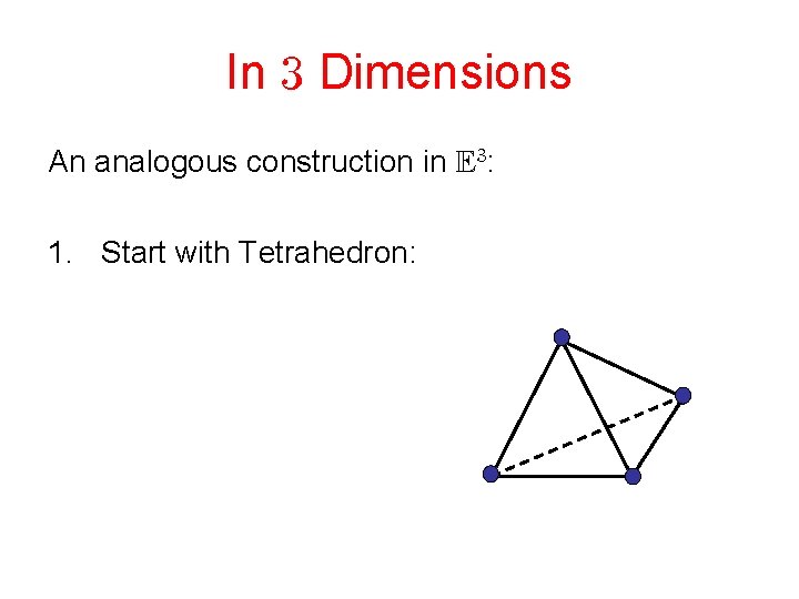 In Dimensions An analogous construction in : 1. Start with Tetrahedron: 