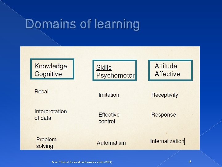 Domains of learning Mini-Clinical Evaluation Exercise (mini-CEX) 6 