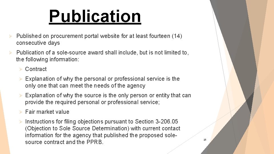 Publication Ø Published on procurement portal website for at least fourteen (14) consecutive days