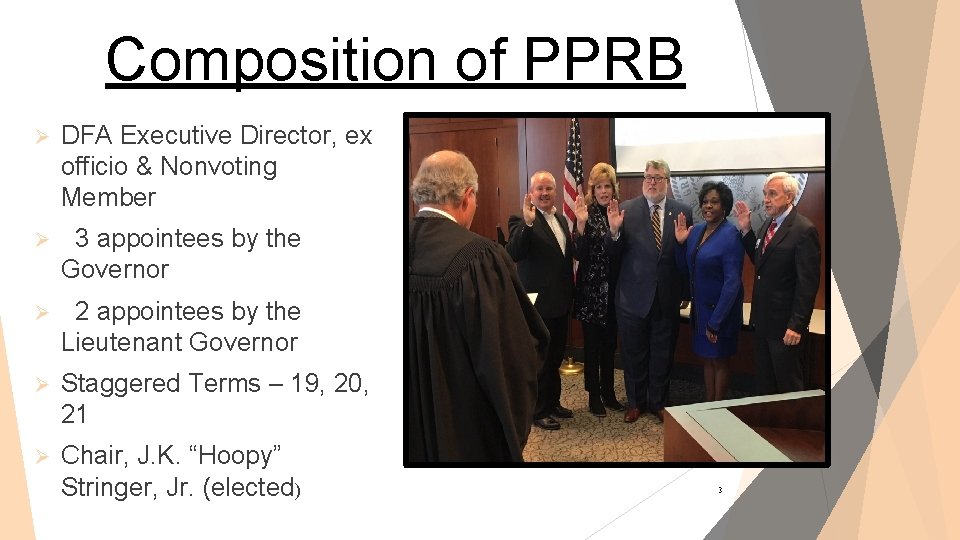 Composition of PPRB Ø DFA Executive Director, ex officio & Nonvoting Member Ø 3
