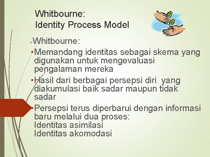 Whitbourne: Identity Process Model Whitbourne: • Memandang identitas sebagai skema yang digunakan untuk mengevaluasi