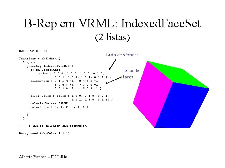 B-Rep em VRML: Indexed. Face. Set (2 listas) #VRML V 2. 0 utf 8