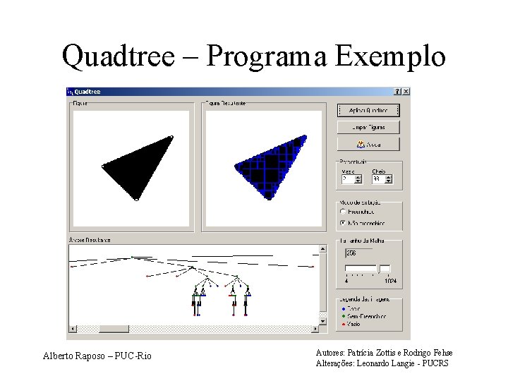 Quadtree – Programa Exemplo Alberto Raposo – PUC-Rio Autores: Patrícia Zottis e Rodrigo Fehse