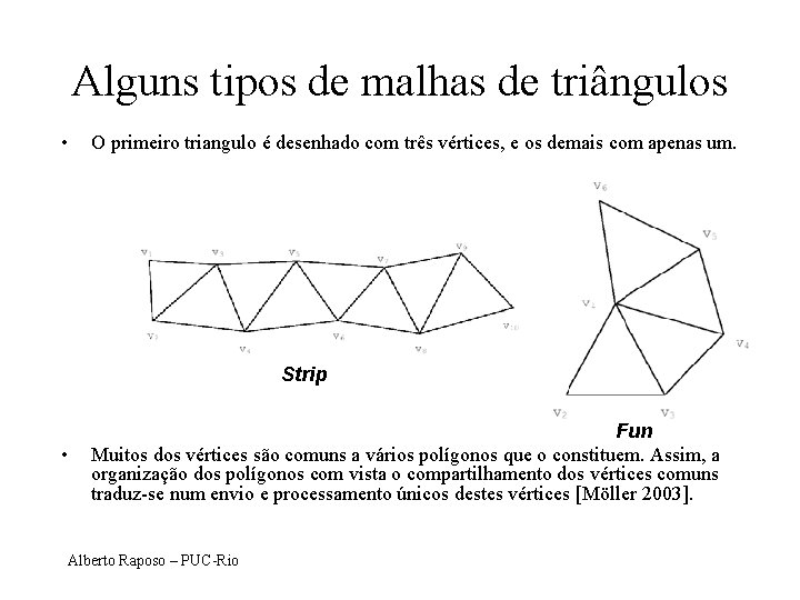 Alguns tipos de malhas de triângulos • O primeiro triangulo é desenhado com três