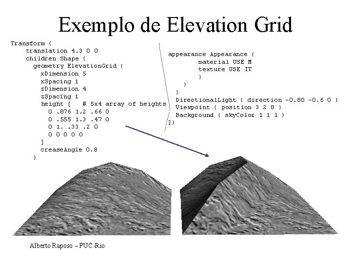 Exemplo de Elevation Grid Transform { translation 4. 3 0 0 appearance Appearance {
