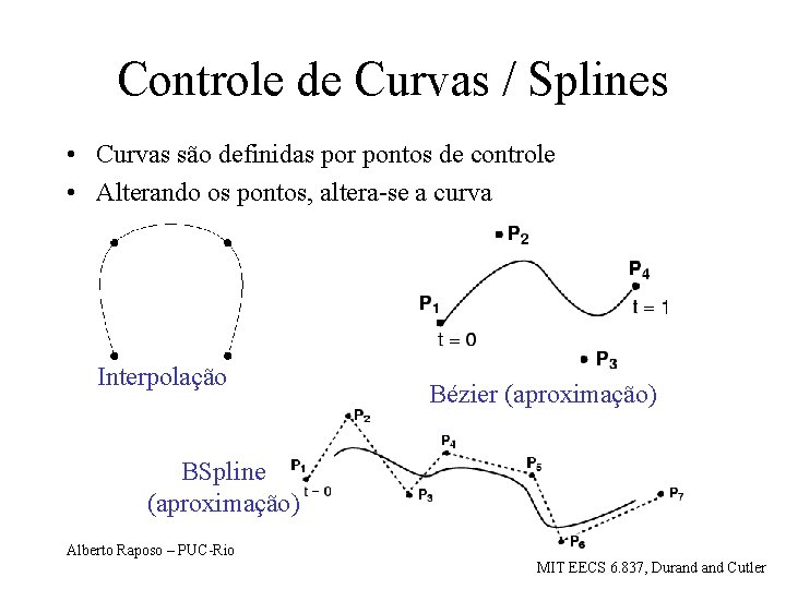 Controle de Curvas / Splines • Curvas são definidas por pontos de controle •