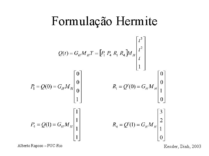 Formulação Hermite Alberto Raposo – PUC-Rio Kessler, Dinh, 2003 
