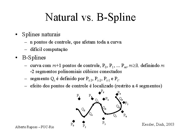 Natural vs. B-Spline • Splines naturais – n pontos de controle, que afetam toda