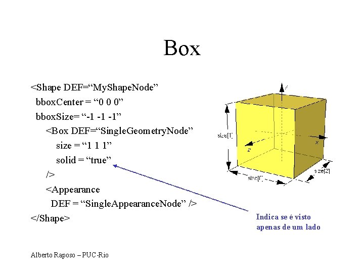 Box <Shape DEF=“My. Shape. Node” bbox. Center = “ 0 0 0” bbox. Size=